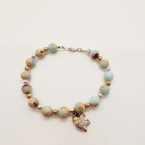 🔥BRACELET IMPERIAL JASPER TURQUOISEON SOLID 925 STERLING SILVER ELEPHANT - Picture 3 of 4